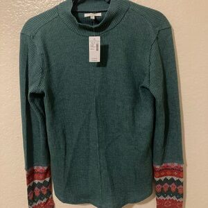 Maurices Teal Ribbed Top with Colorful Cuffs